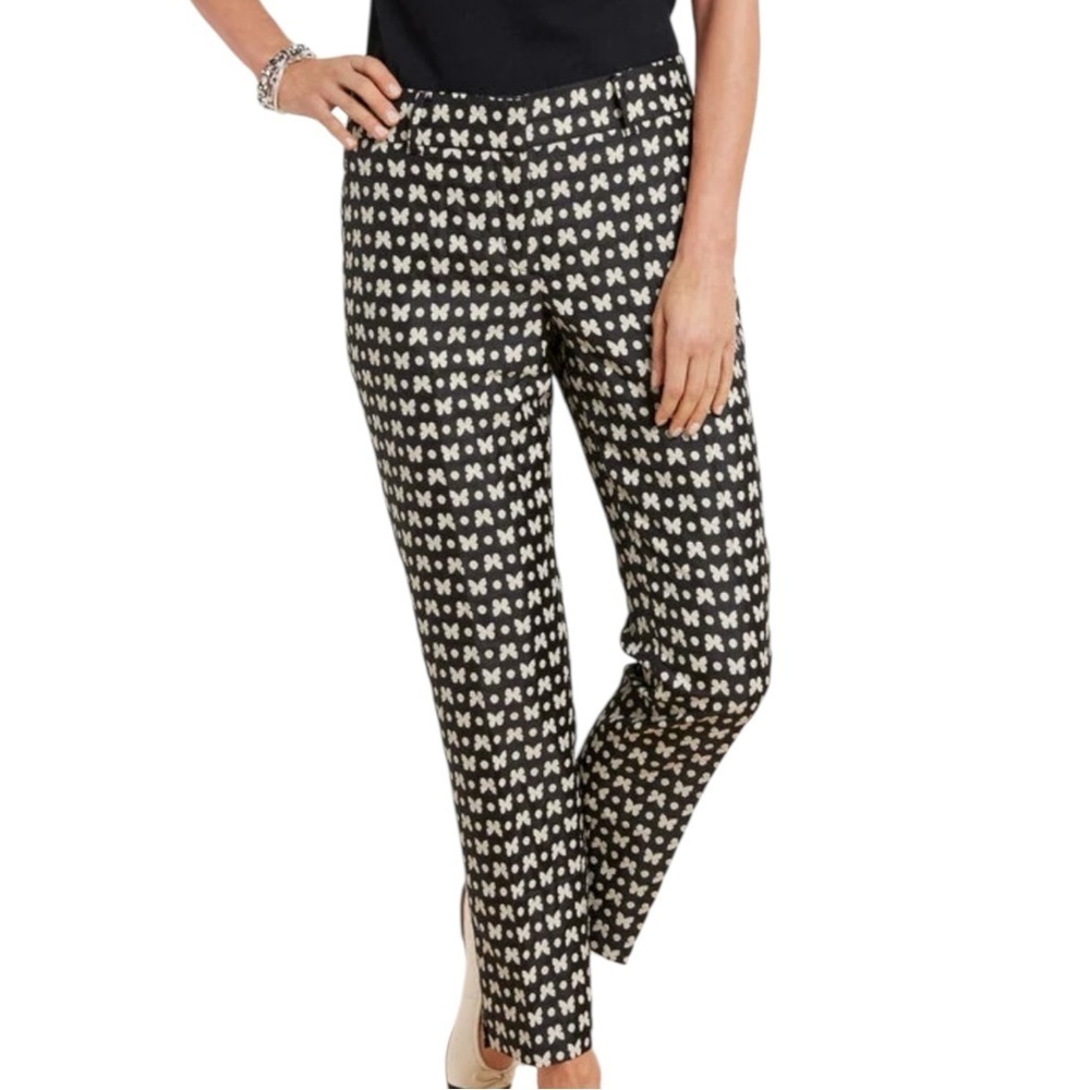 Talbots Hampshire Black White Metallic Ankle Pants 14